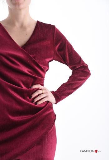 long sleeve mini Velvet Dress with v-neck - ph 4