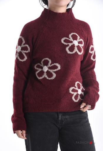 Floral long sleeve Wool Mix Sweater Rollneck - ph 1