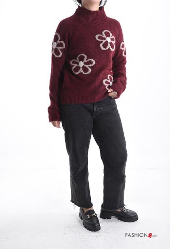 Floral long sleeve Wool Mix Sweater Rollneck - ph 5