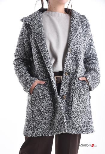 Manteau manches longues sans doublure à capuche avec poches à boutons