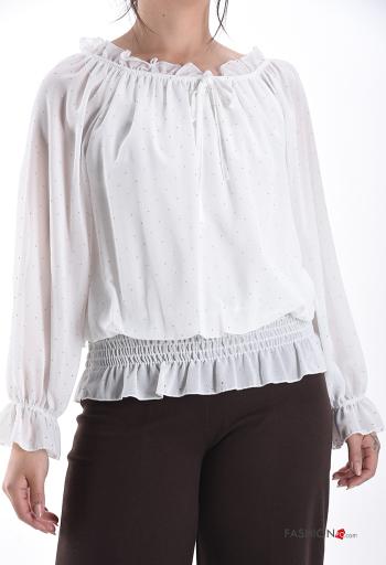 long sleeve Blouse with rhinestones with elastic