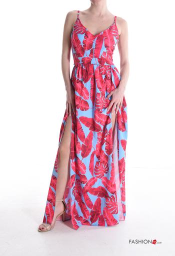 Leaf print sleeveless backless adjustable Dress with knot with split - ph 1
