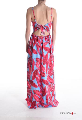 Leaf print sleeveless backless adjustable Dress with knot with split - ph 2
