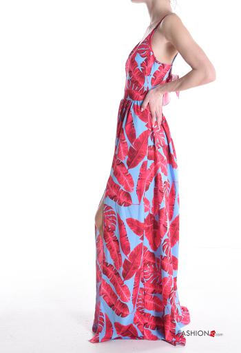 Leaf print sleeveless backless adjustable Dress with knot with split - ph 3