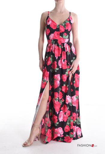 Floral backless long sleeveless adjustable Dress with split plunging neckline - ph 1