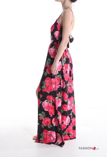 Floral backless long sleeveless adjustable Dress with split plunging neckline - ph 3