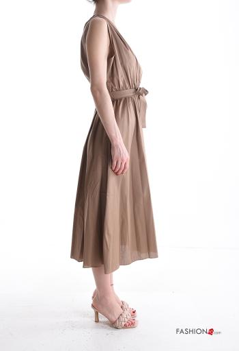 sleeveless Cotton Dress with v-neck with fabric belt - ph 3