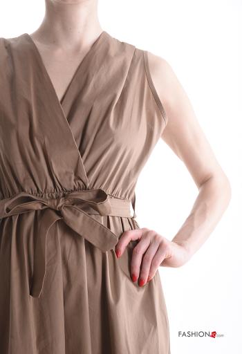 sleeveless Cotton Dress with v-neck with fabric belt - ph 4