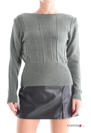 long sleeve Sweater with elastic boat neckline