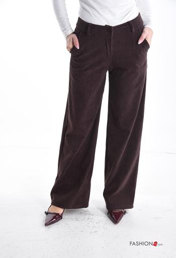 Velvet wide leg Trousers with buttons with zip with pockets