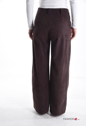 Velvet wide leg Trousers with buttons with zip with pockets - ph 2