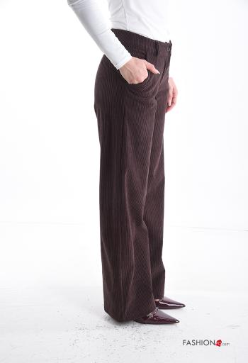 Velvet wide leg Trousers with buttons with zip with pockets - ph 3