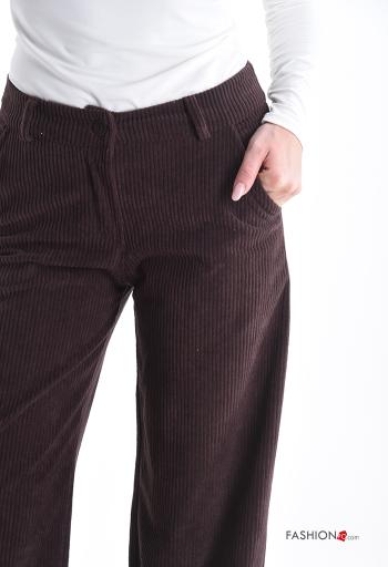 Velvet wide leg Trousers with buttons with zip with pockets - ph 4