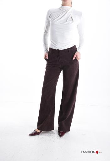 Velvet wide leg Trousers with buttons with zip with pockets - ph 5