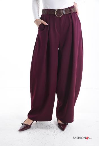 wide leg Trousers with belt with elastic with pockets