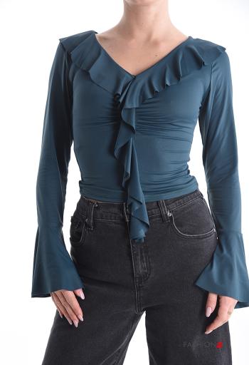 long sleeve Blouse with flounces with v-neck