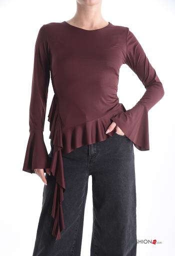 ruffle sleeve crew neck long sleeve Blouse with flounces