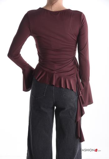 ruffle sleeve crew neck long sleeve Blouse with flounces - ph 2