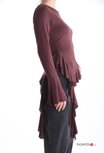 ruffle sleeve crew neck long sleeve Blouse with flounces - ph 3