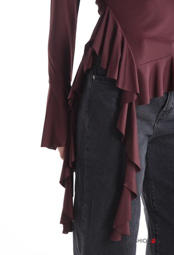 ruffle sleeve crew neck long sleeve Blouse with flounces - ph 4