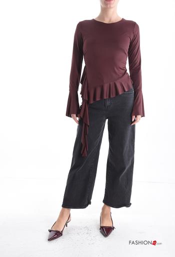 ruffle sleeve crew neck long sleeve Blouse with flounces - ph 5