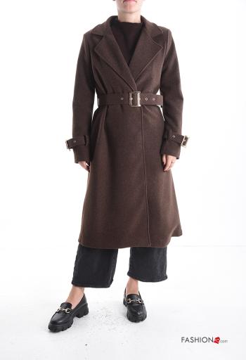 with buckle long sleeve Coat with belt with lining with buttons