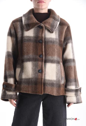 Tartan long sleeve with collar Wool Mix Jacket with buttons with lining with pockets - ph 1