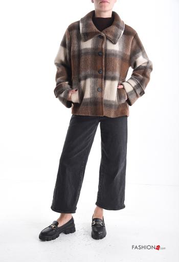 Tartan long sleeve with collar Wool Mix Jacket with buttons with lining with pockets - ph 5