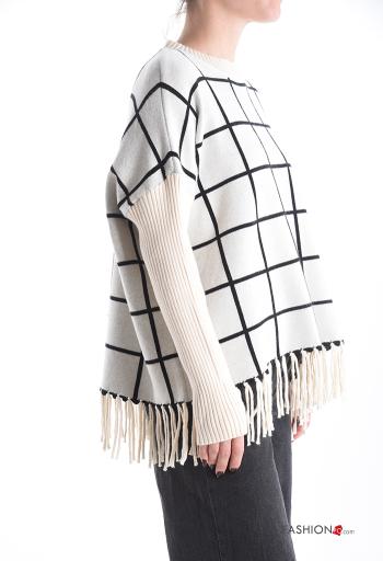 Vichy long sleeve crew neck Sweater with fringe - ph 3