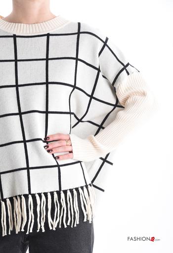 Vichy long sleeve crew neck Sweater with fringe - ph 4