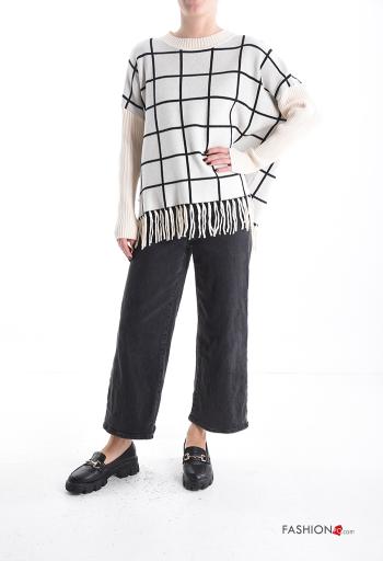 Vichy long sleeve crew neck Sweater with fringe - ph 5