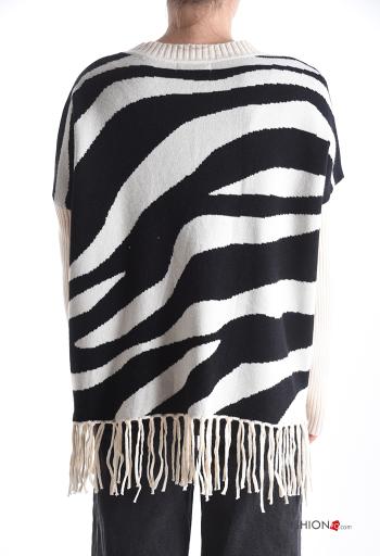 Animal print long sleeve crew neck Sweater with fringe - ph 2