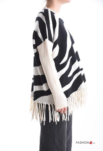 Animal print long sleeve crew neck Sweater with fringe - ph 3