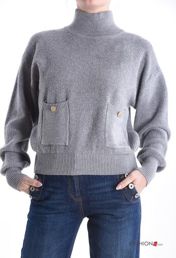 long sleeve Sweater Rollneck with pockets with buttons