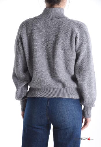long sleeve Sweater Rollneck with pockets with buttons - ph 2