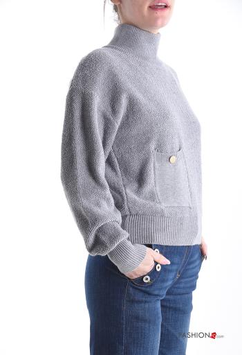 long sleeve Sweater Rollneck with pockets with buttons - ph 3