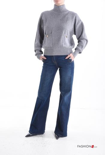 long sleeve Sweater Rollneck with pockets with buttons - ph 5