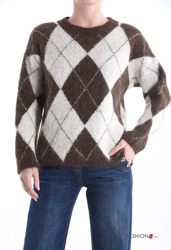 Geometric pattern long sleeve crew neck Wool Mix Sweater - ph 1