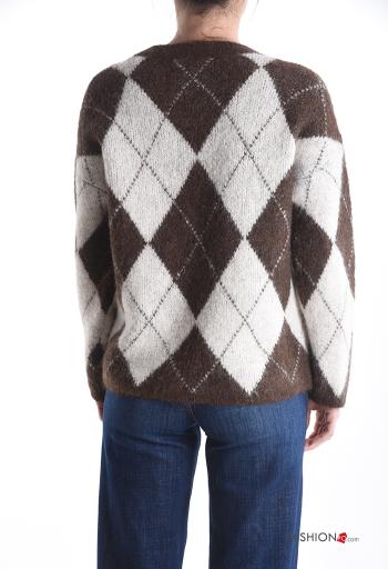 Geometric pattern long sleeve crew neck Wool Mix Sweater - ph 2