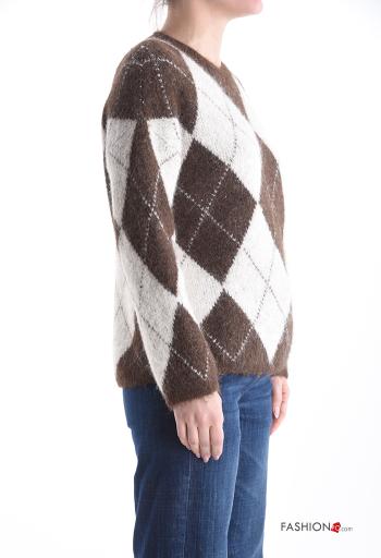 Geometric pattern long sleeve crew neck Wool Mix Sweater - ph 3