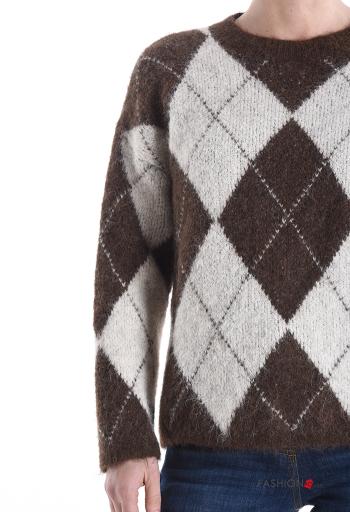 Geometric pattern long sleeve crew neck Wool Mix Sweater - ph 4