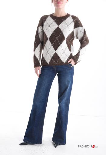 Geometric pattern long sleeve crew neck Wool Mix Sweater - ph 5