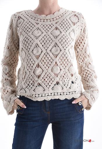Maglione uncinetto maniche lunghe girocollo Fantasia ricamata - ph 1