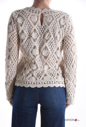 Maglione uncinetto maniche lunghe girocollo Fantasia ricamata - ph 2