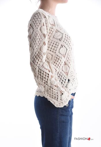 Maglione uncinetto maniche lunghe girocollo Fantasia ricamata - ph 3