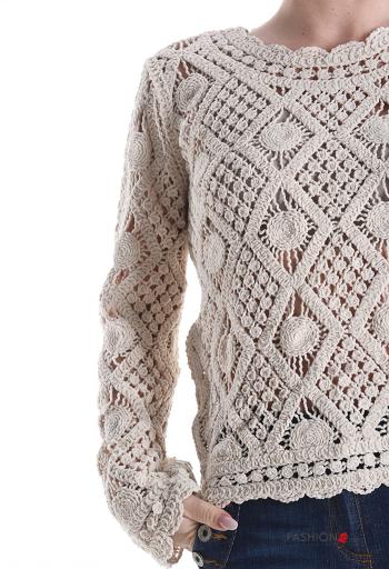 Maglione uncinetto maniche lunghe girocollo Fantasia ricamata - ph 4