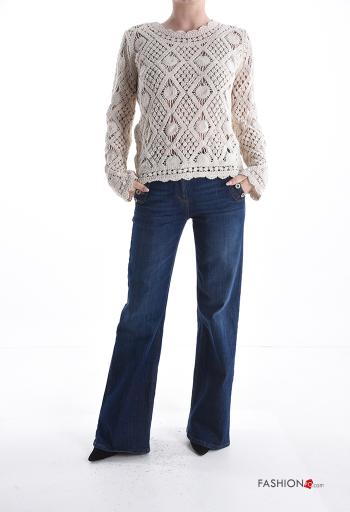 Maglione uncinetto maniche lunghe girocollo Fantasia ricamata - ph 5