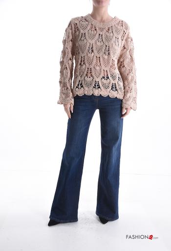 Maglione uncinetto maniche lunghe girocollo Fantasia ricamata - ph 5