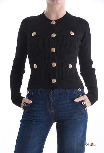 Cardigan maniche lunghe con bottoni con tasche