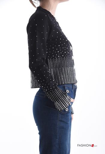 Cardigan maniche lunghe girocollo con bottoni con strass - ph 3